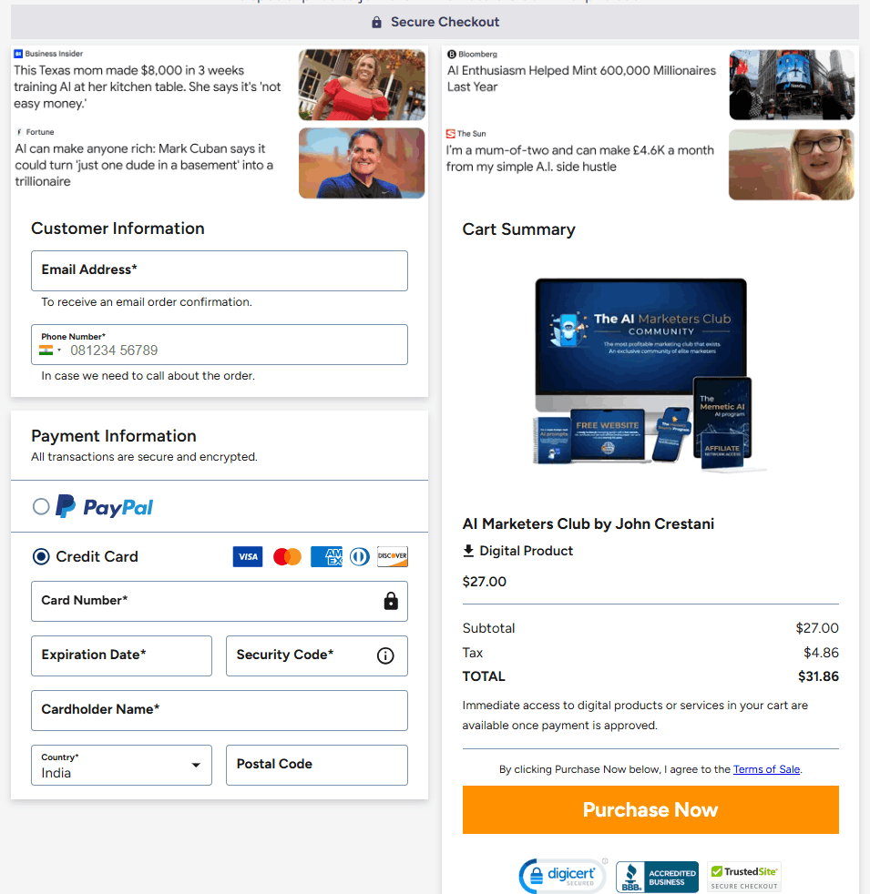 AI Marketers Club - Order Form